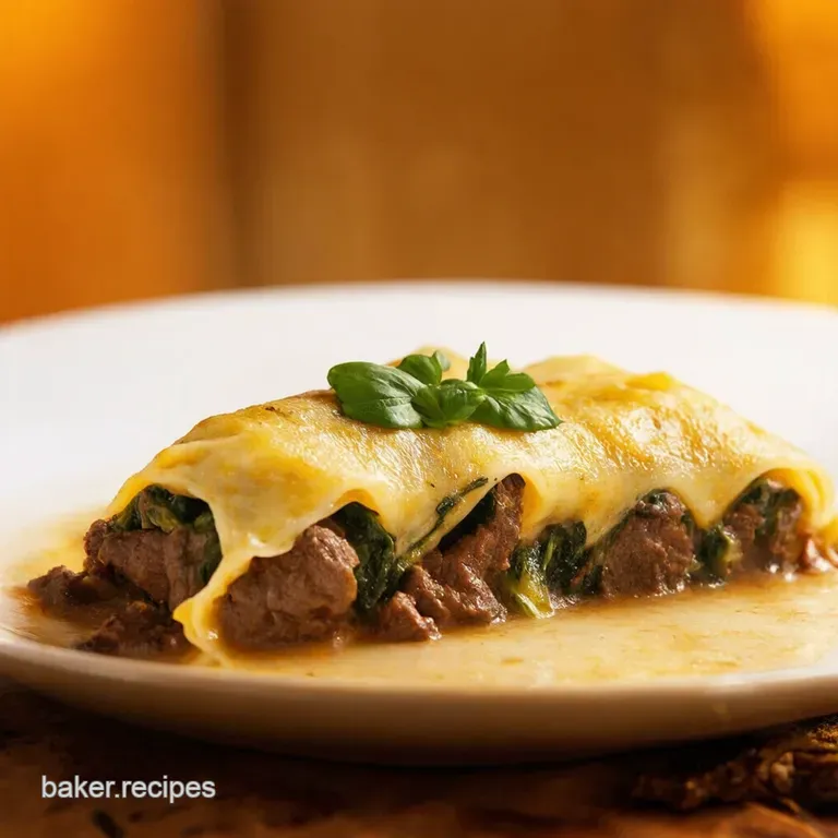 Classic Beef and Spinach Cannelloni with Creamy B&eacute;chamel Sauce presentation