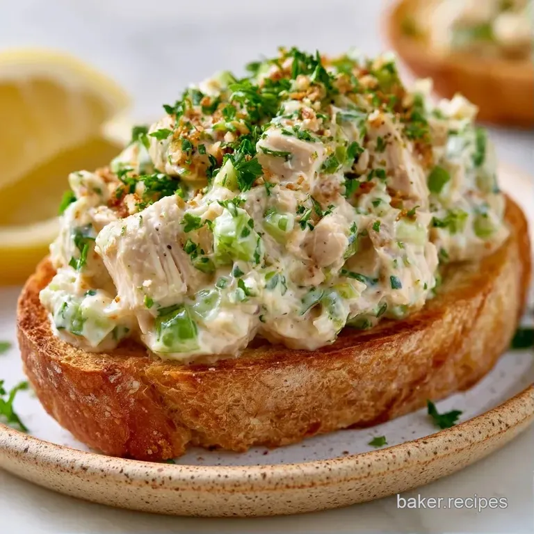 Two sandwich halves neatly plated on a white dish with a side of golden potato chips and a fresh lemon wedge.