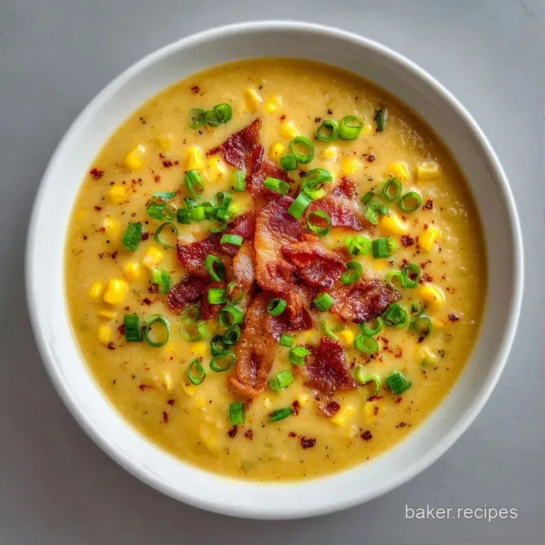 Thick yellow soup in a white ceramic bowl garnished with sliced scallions and cream, set against a linen backdrop.