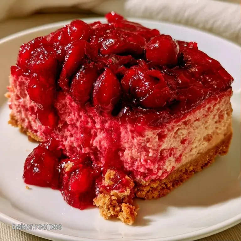 A slice of airy red pie on a white ceramic plate, garnished with a fresh mint leaf and a drizzle of berry syrup.