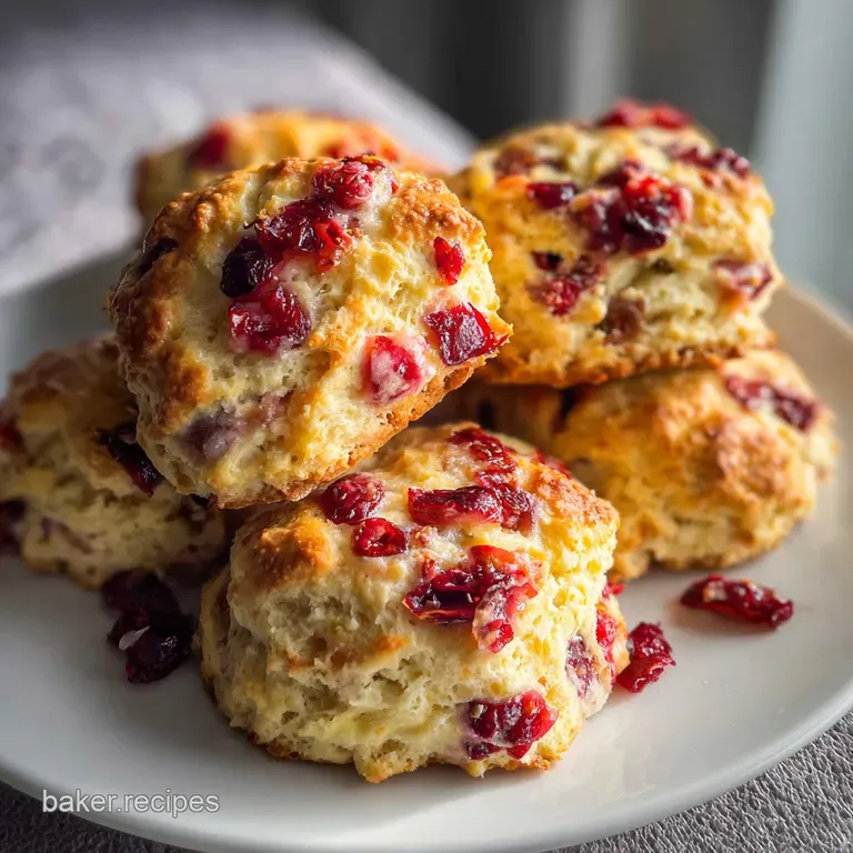 Warm cranberry orange scone halves, a pat of melting butter, and a dusting of orange zest on a white plate.