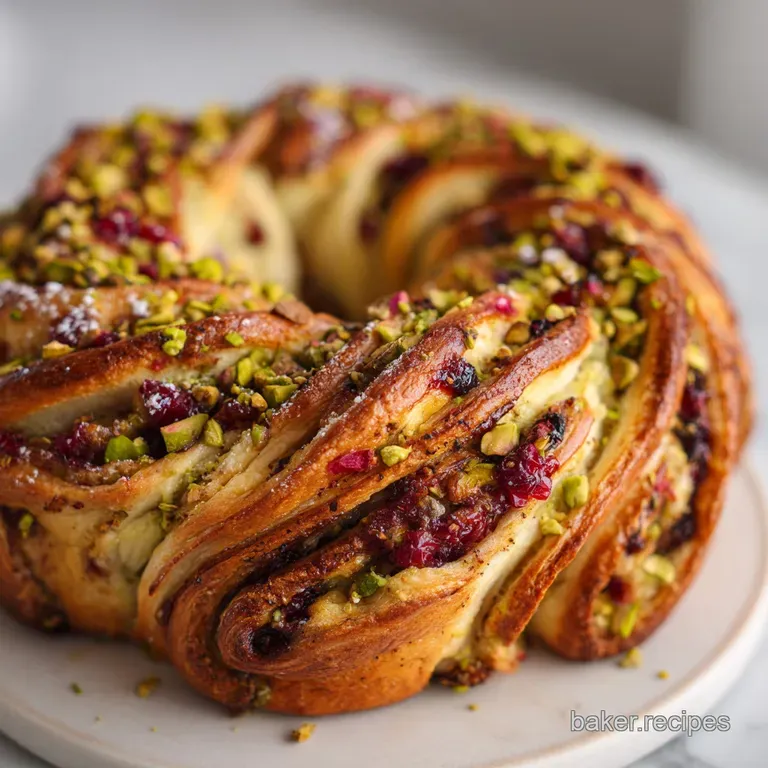 Slices of cranberry pistachio babka arranged beautifully on a linen-covered plate, steam rising softly to hint at warmth.