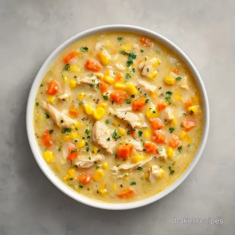 Creamy gold-hued soup in a white bowl with a swirl of cream and fresh herbs, paired with warm, buttery garlic bread.