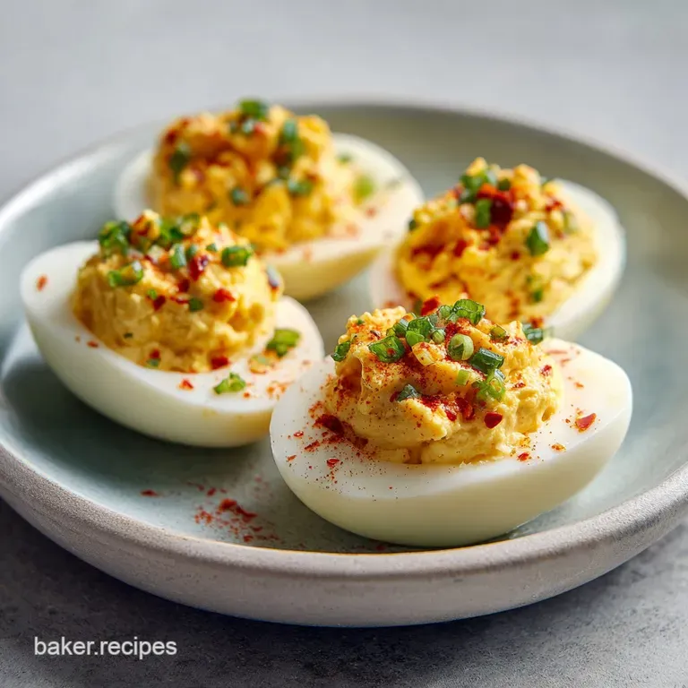 A neat arrangement of creamy deviled eggs on a white platter, garnished with fresh chives.