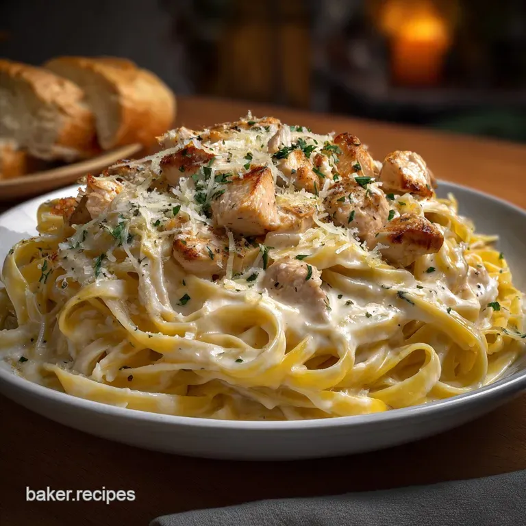 The Ultimate Creamy Fettuccine Alfredo with Chicken presentation