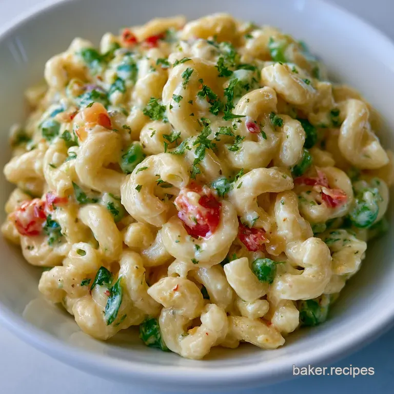 A chilled white ceramic bowl filled with pale pasta and bright orange carrots, topped with a pinch of green parsley.