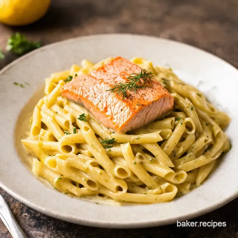 Creamy Salmon Pasta with Lemon Dill presentation