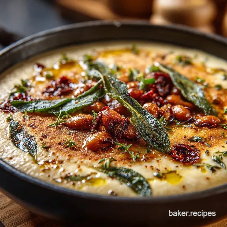 Creamy Tuscan Butter Bean Soup with Crispy Sage presentation