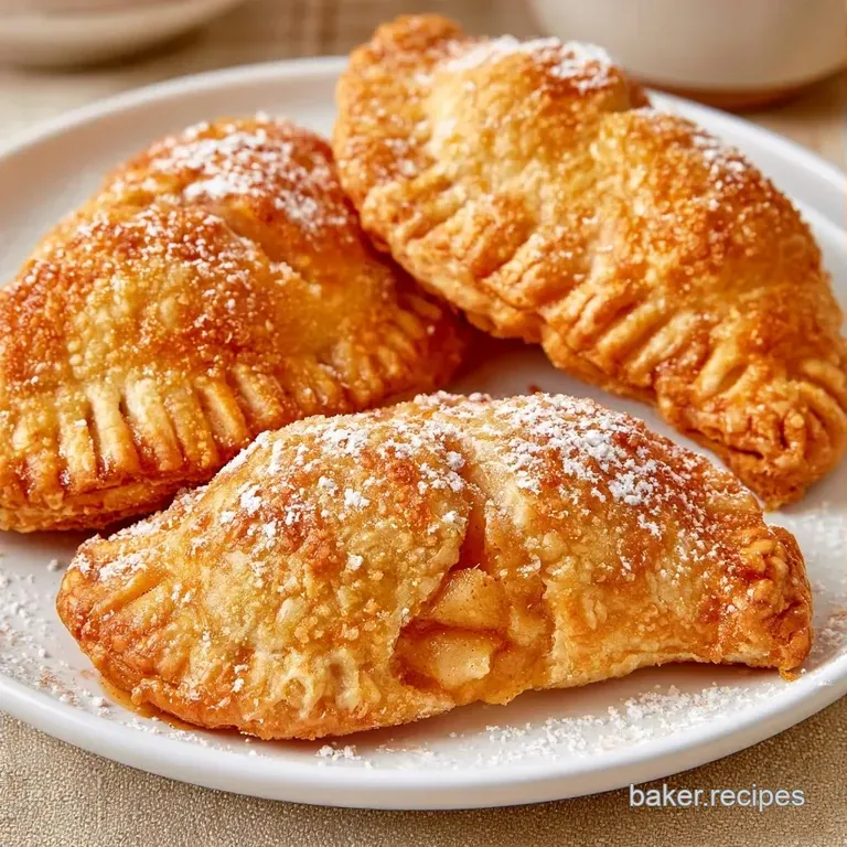 Three flaky golden pastries stacked on a white ceramic platter with a side of creamy dipping sauce and fresh mint.