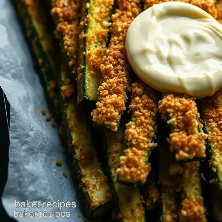 Crispy Baked Zucchini Fries with Parmesan & Garlic Aioli presentation
