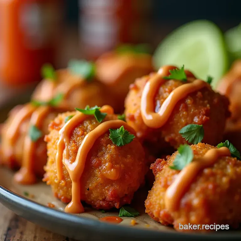 Dynamite Bang Bang Chicken Bites with Creamy Sriracha Drizzle presentation