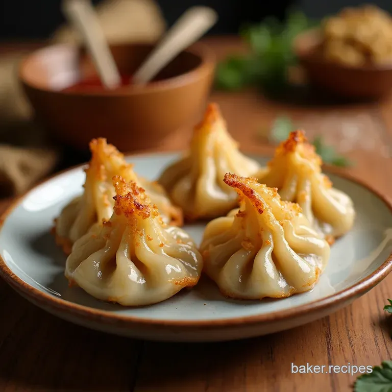 Crispy Bottom Pork Dumplings Gyoza with Gingersoy Dipping Sauce presentation