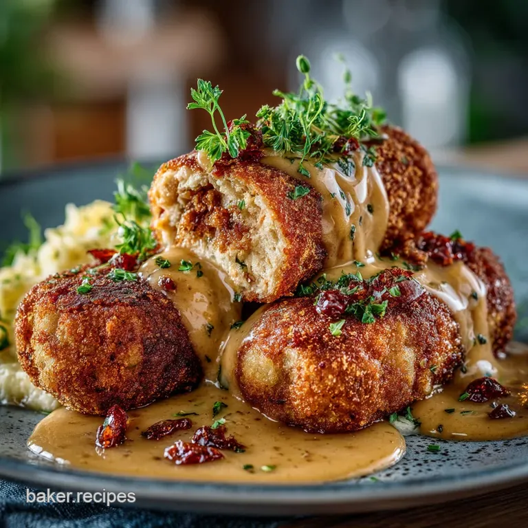The Proper Pub Lunch Crispy Chicken Croquettes with Velvety Peppercorn Gravy presentation
