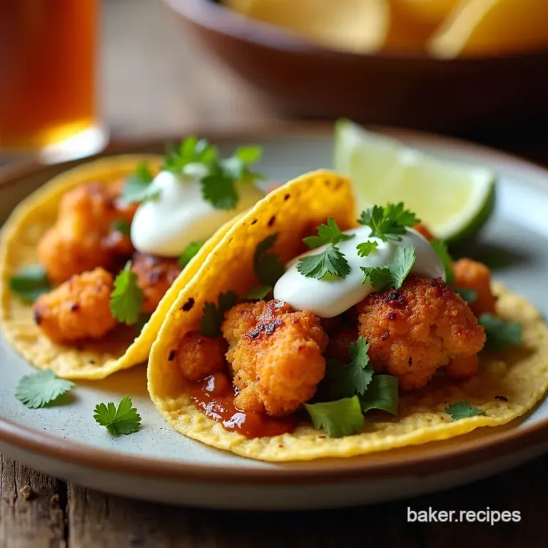 Crispy Chipotle Cauliflower Tacos with Lime Crema presentation