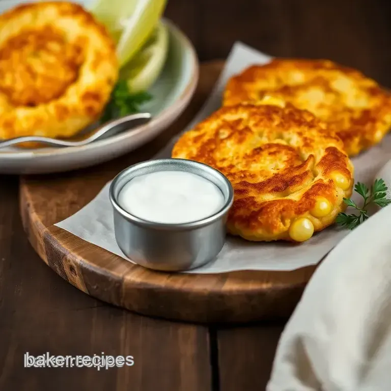 Crispy Fried Corn Fritters with Greek Yogurt Sauce presentation