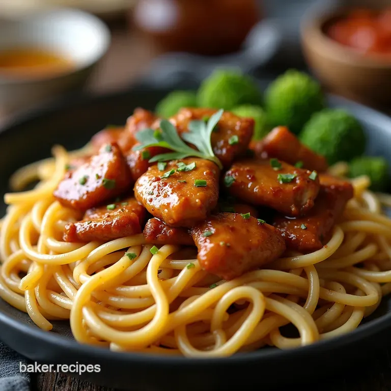 The Easiest Sticky Set It and Forget It Honey Garlic Chicken with Slippery Noodles presentation