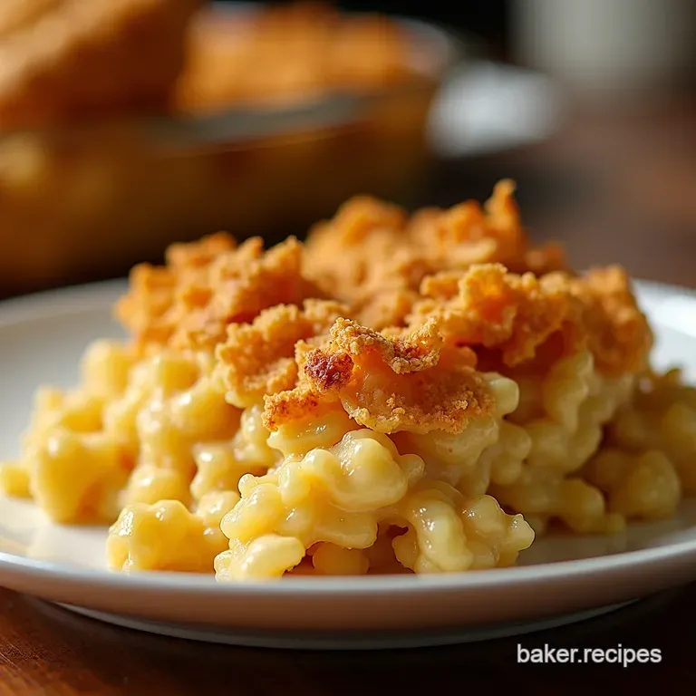 The Golden Crown Creamy Hashbrown Casserole with a Crunchy Cornflake Topping presentation