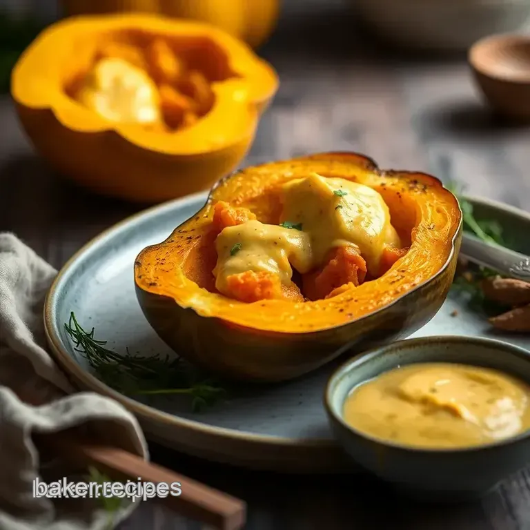 Roasted Acorn Squash with Creamy Curry Coconut Sauce presentation
