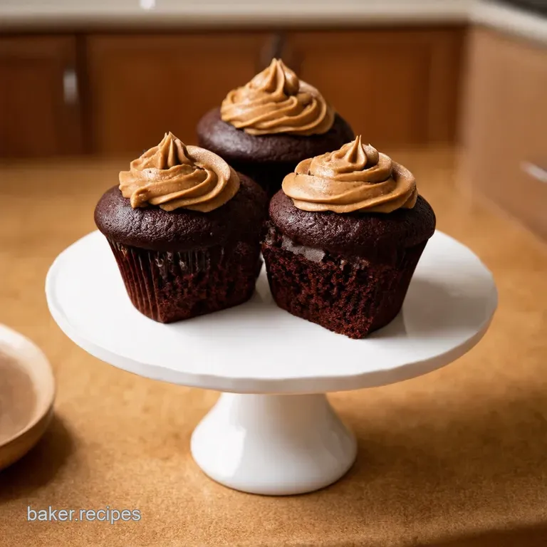 Dark Chocolate Cupcakes with Creamy Peanut Butter Dream Frosting presentation