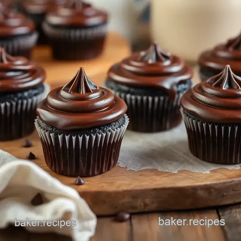 Irresistibly Moist Dark Chocolate Cupcakes with Silky Ganache presentation