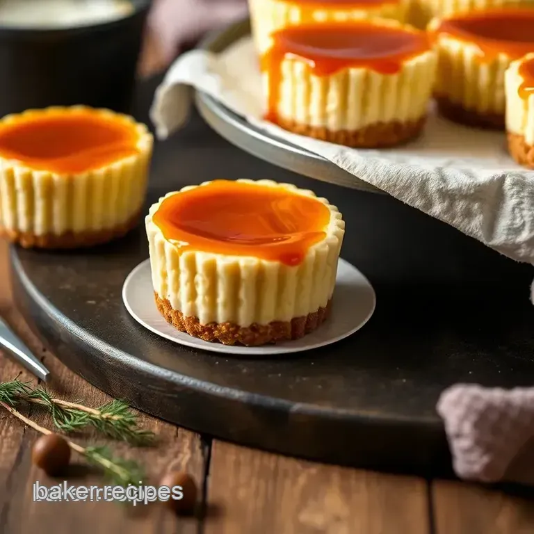 Decadent Mini Cheesecakes with Caramel Drizzle presentation