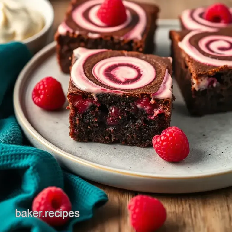 Decadent Raspberry Brownies with Creamy Swirls presentation