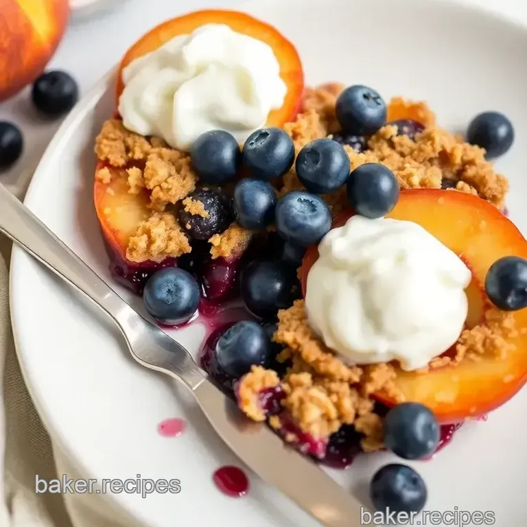 Decadent Brown Butter Blueberry Peach Crisp presentation