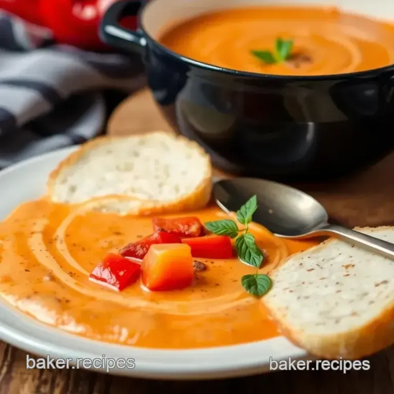 Velvety Roasted Red Pepper Soup presentation