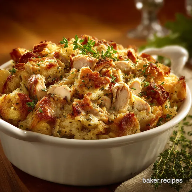 Chicken Stuffing Casserole: Proper Comfort with a Creamy Herb Sauce presentation