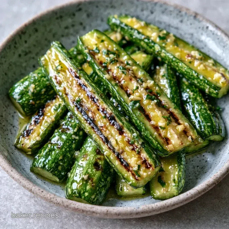 Neatly stacked green vegetable spears with charred edges, garnished with lemon rounds on a dark slate board.