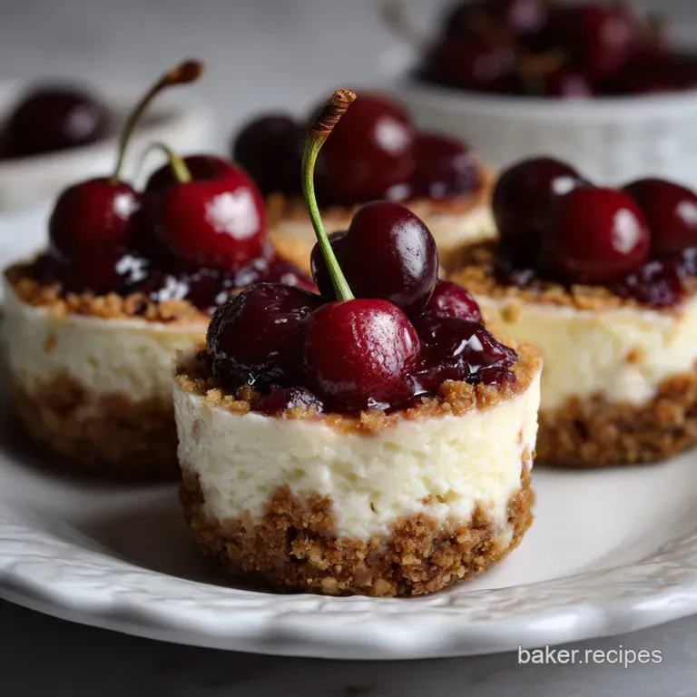 Mini Cherry Cheesecakes with Graham Cracker Crust presentation