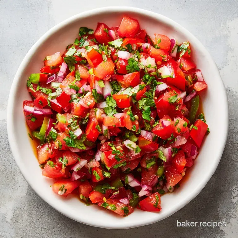 Bright Pico de Gallo in a glass bowl. Diced red tomatoes glisten alongside the green cilantro and white onions.