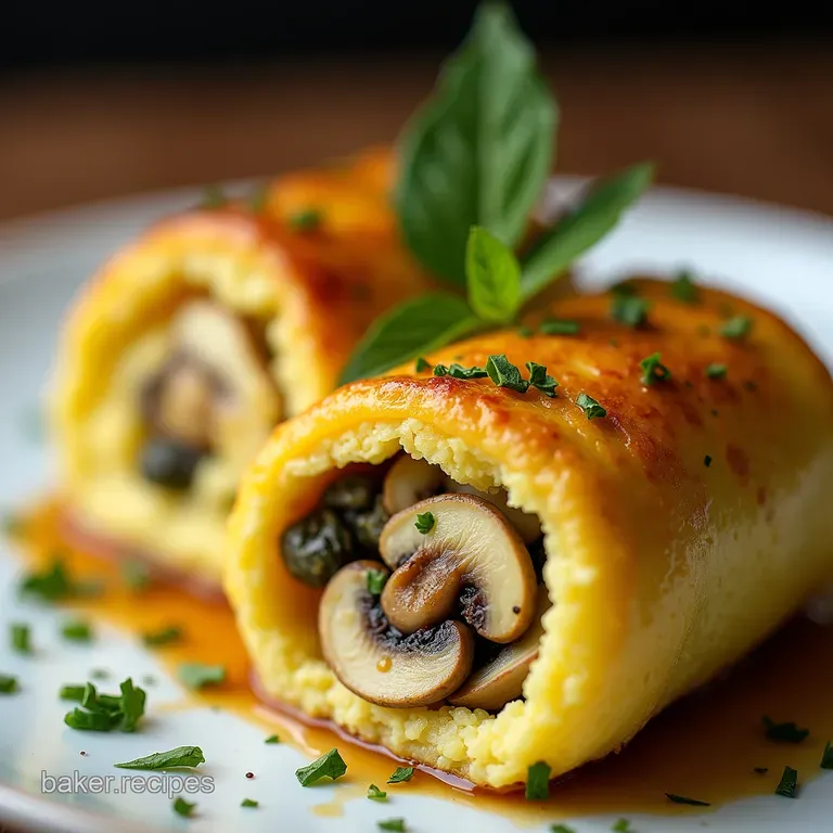 The Golden Swirl Elegant Savoury Omelet Rolls with Herb Mushroom Filling