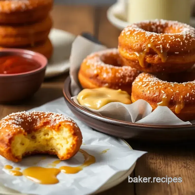 Fried Cheddar Croissant Donuts with Honey Mustard presentation