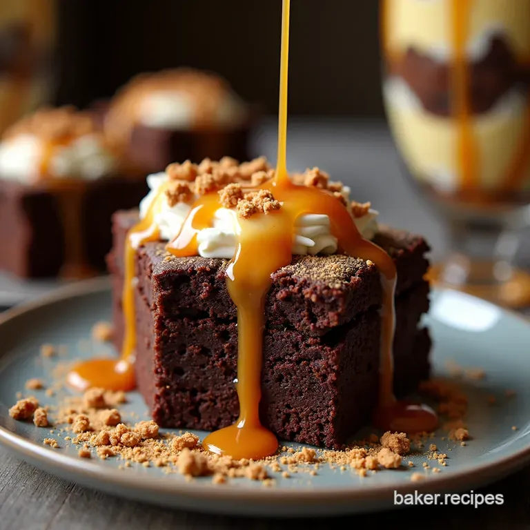 The Ultimate Fudgy Brownie Salted Caramel Trifle Recipe presentation