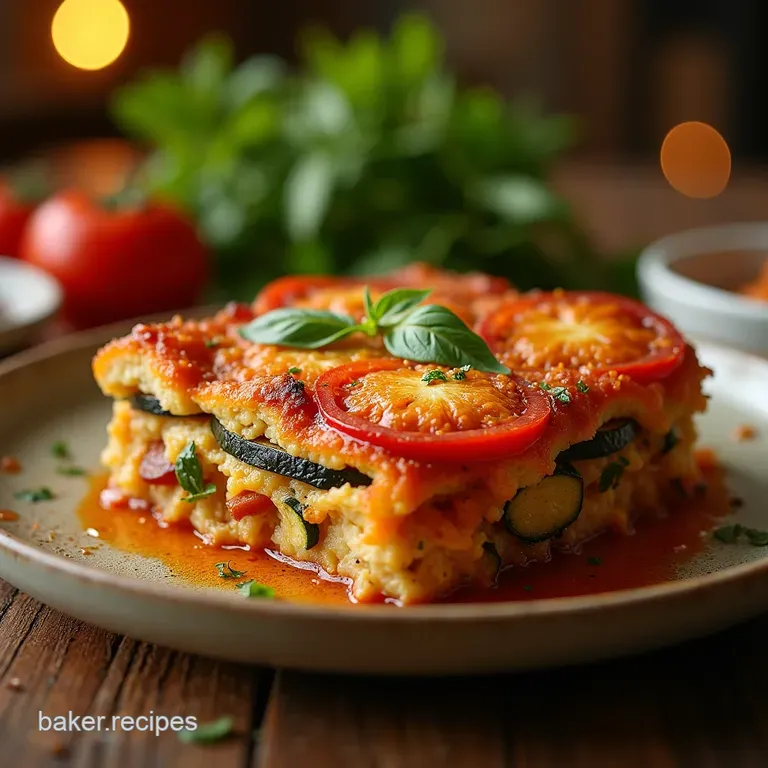 The Sundrenched Garden Tomato Eggplant and Zucchini Bake with Parmesan Crust presentation