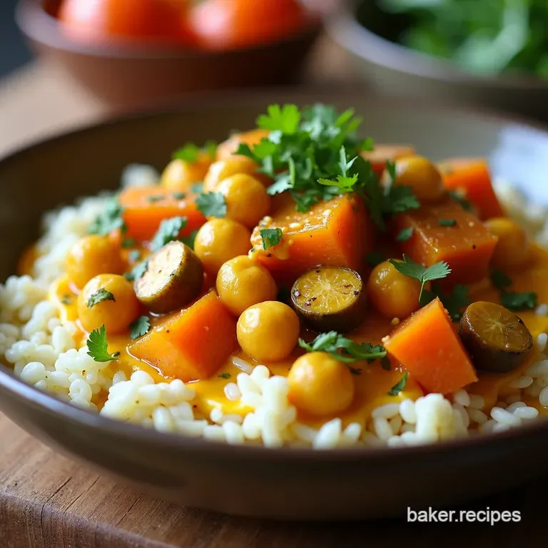 The Golden Glow Curry Creamy Coconut Chickpea and Roasted Root Vegetable Curry presentation