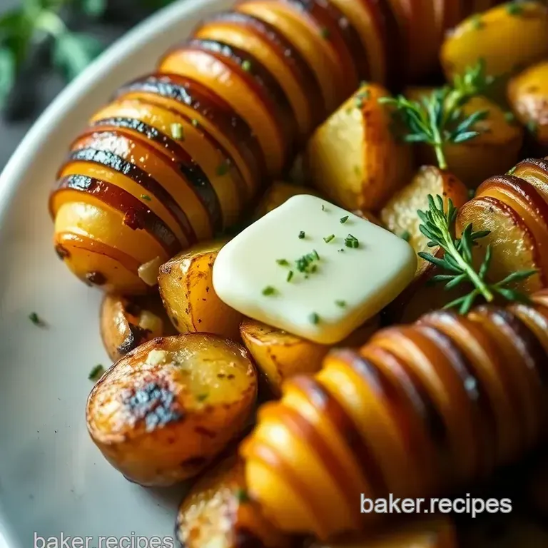 Grilled Hasselback Potatoes with Garlic Herb Butter presentation