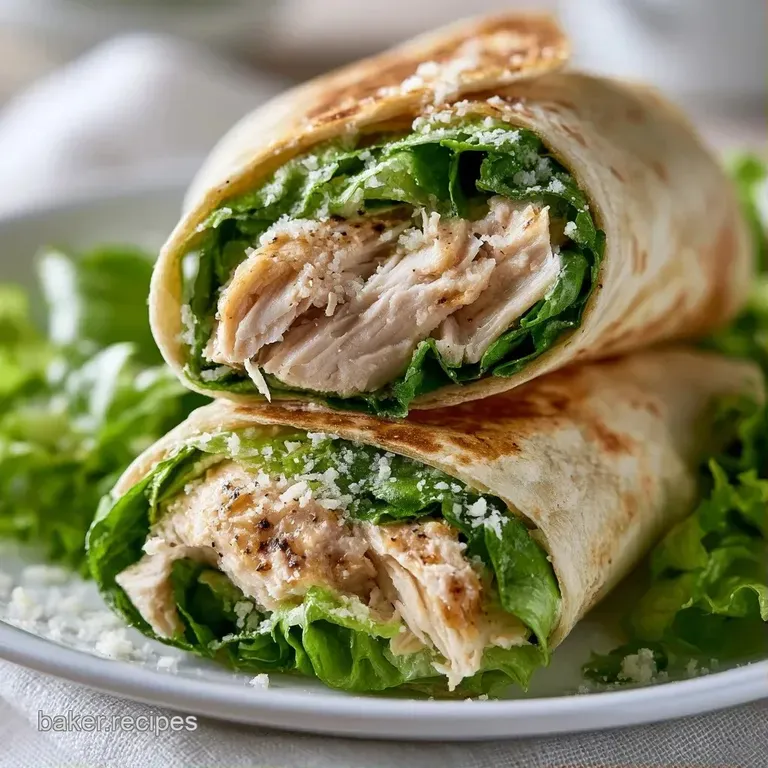 Two sliced wraps showing layers of green lettuce and grilled chicken, served on a white plate with a side of greens.