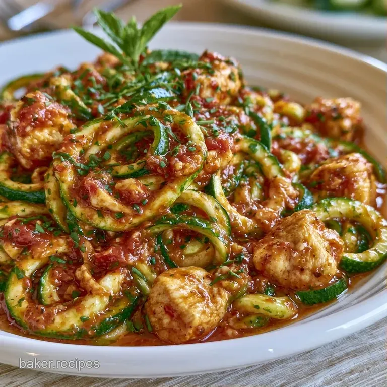 Swirled green vegetable spirals in a white bowl topped with a fresh basil leaf and a dusting of cracked black pepper.