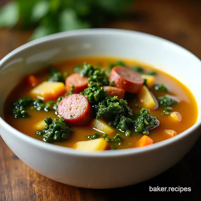 Hearty Green Gold Soup Rustic Kale Potato and Smoked Sausage Stew