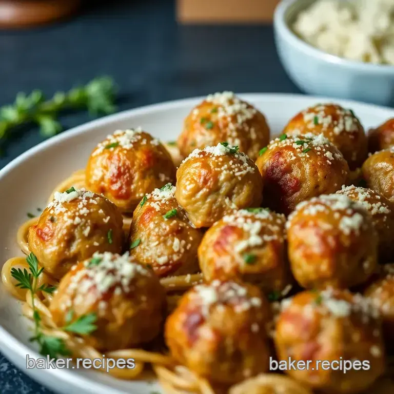 Herby Parmesan Chicken Meatballs in Marinara Sauce presentation