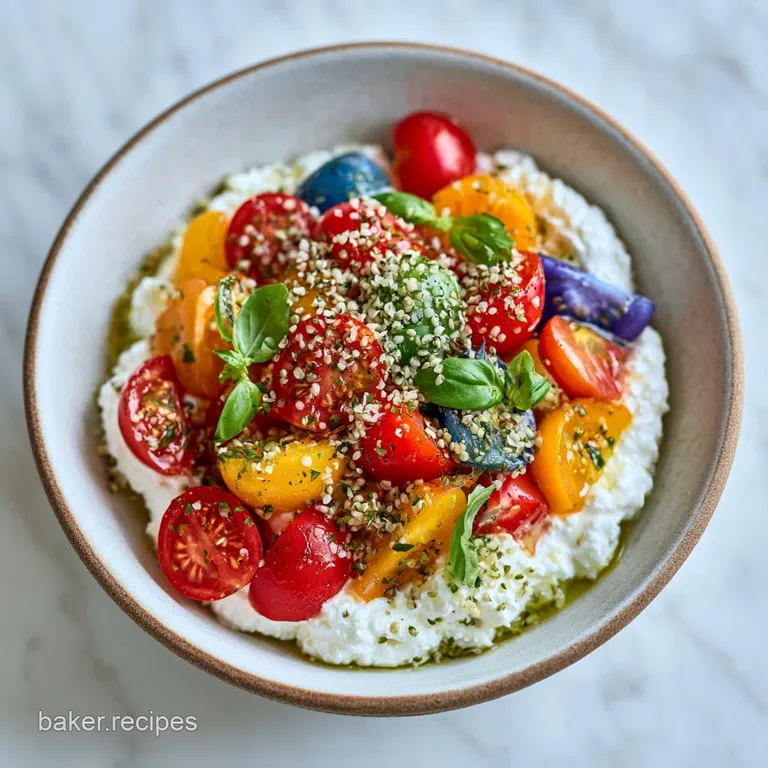 Artfully arranged creamy white curds in a ceramic bowl with vibrant garden vegetables and a sprig of fresh parsley.