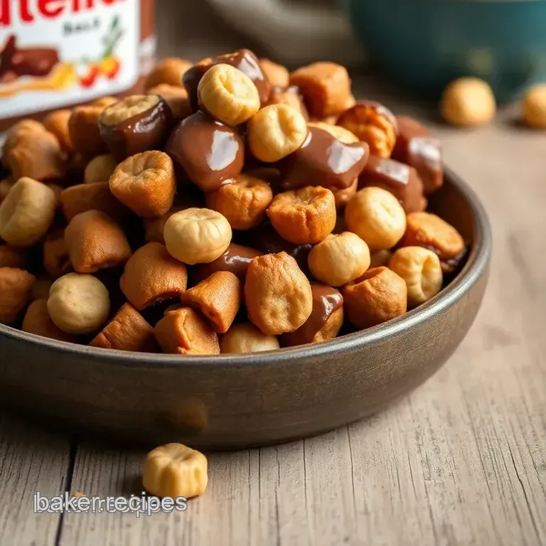 Melted Nutella Salted Peanut Snack Mix presentation