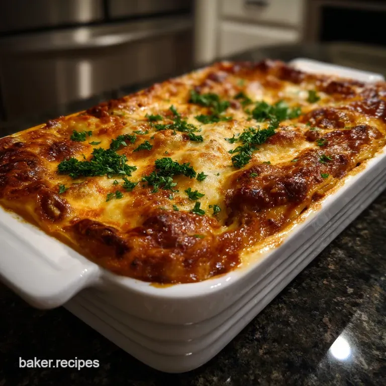 Bubbling lasagna with layers of golden cheese, rich red sauce, and tender pasta sheets, fresh from the oven, ready to serve.