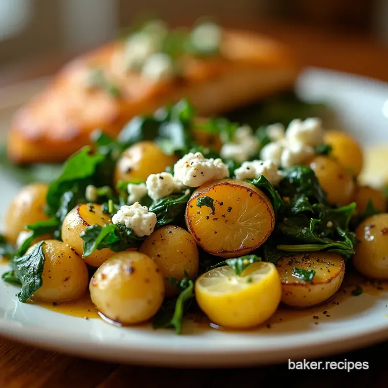 Sunshine Sides Lemonherb Roasted New Potatoes with Wilted Spinach Feta presentation