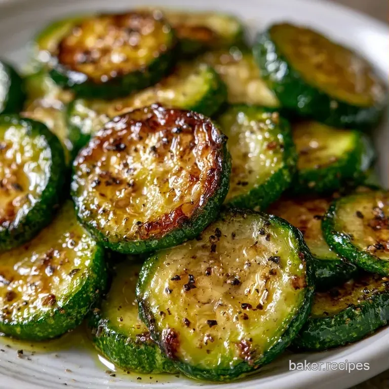 Neatly stacked green zucchini rounds with a bright lemon slice and fresh herbs on a modern matte black plate.