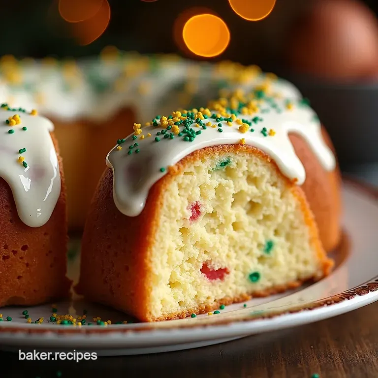 Mardi Gras Magic Classic King Cake with Cream Cheese Filling presentation