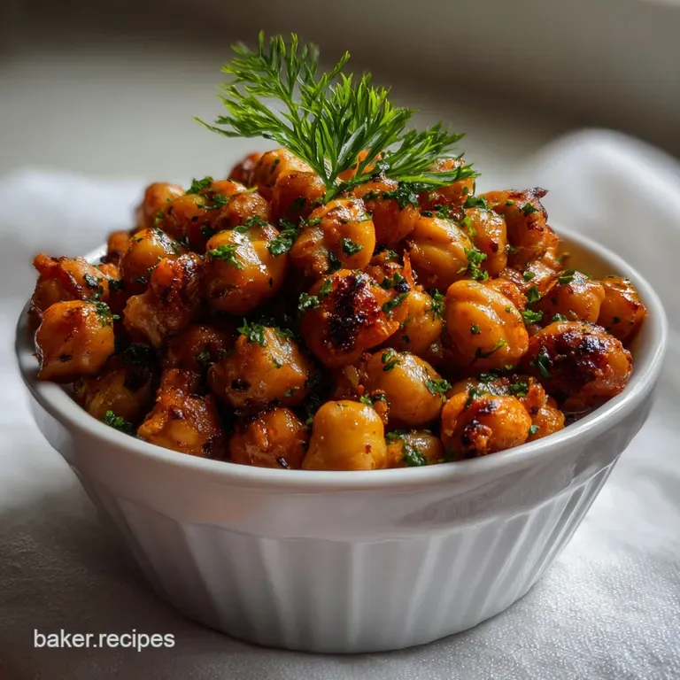 Creamy, golden chickpeas in a rich, velvety sauce, garnished with fresh herbs, a comforting and inviting vegetarian dish, ...