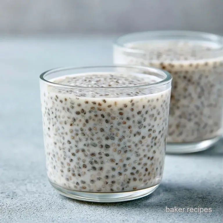 A row of glass jars filled with speckled white pudding, topped with sliced strawberries and fresh mint leaves.